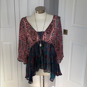 NWT Anthropologie Velvet blouse, pink rose